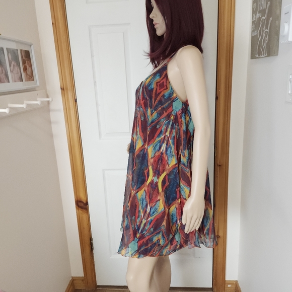 Alice + Olivia Rhi Tiered Hem Tank Dress Tribal Diamond  boho mini slip dress S - Picture 8 of 17